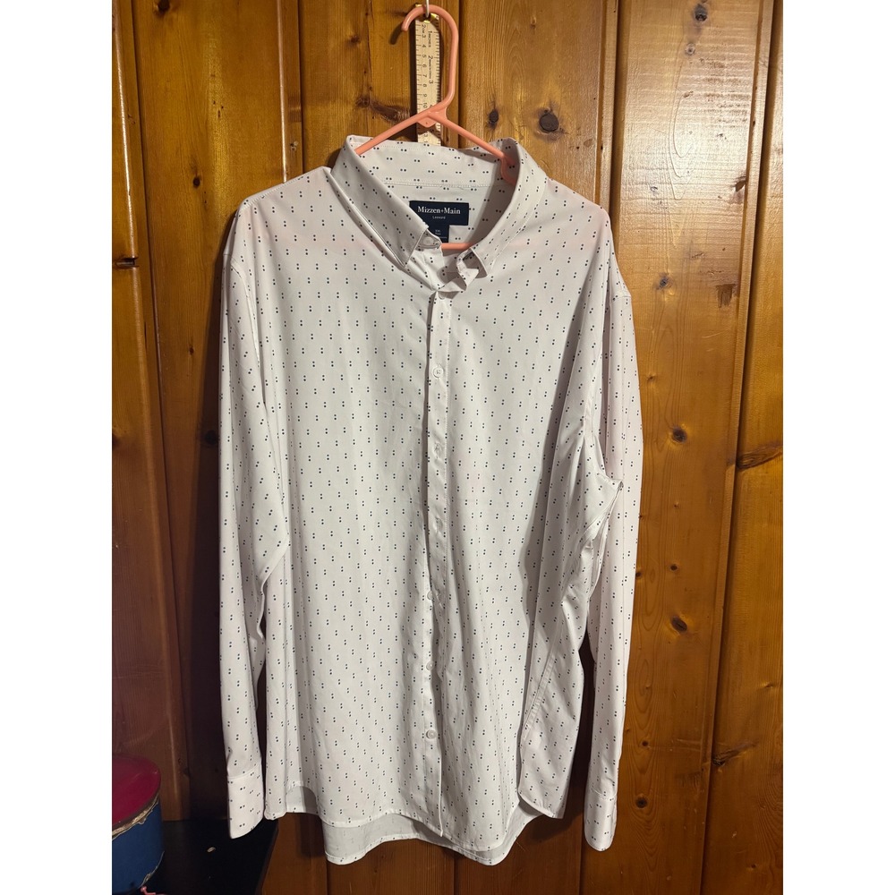 Mizzen+Main Leeward Trim Fit Button Down Shirt White Blue Dot XXL Long Sleeve